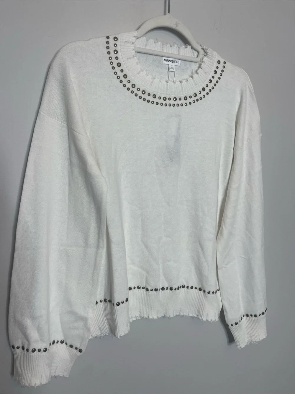 Minnie Rose studded raw edge crew neck oversized sweater NEW SMALL - Picture 10 of 10